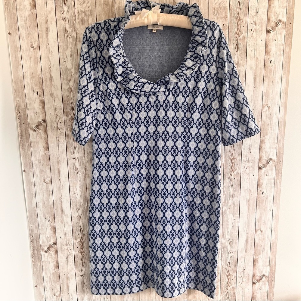 Tyler Boe Three Quarter Sleeve Ruffle Blue Dress Medium